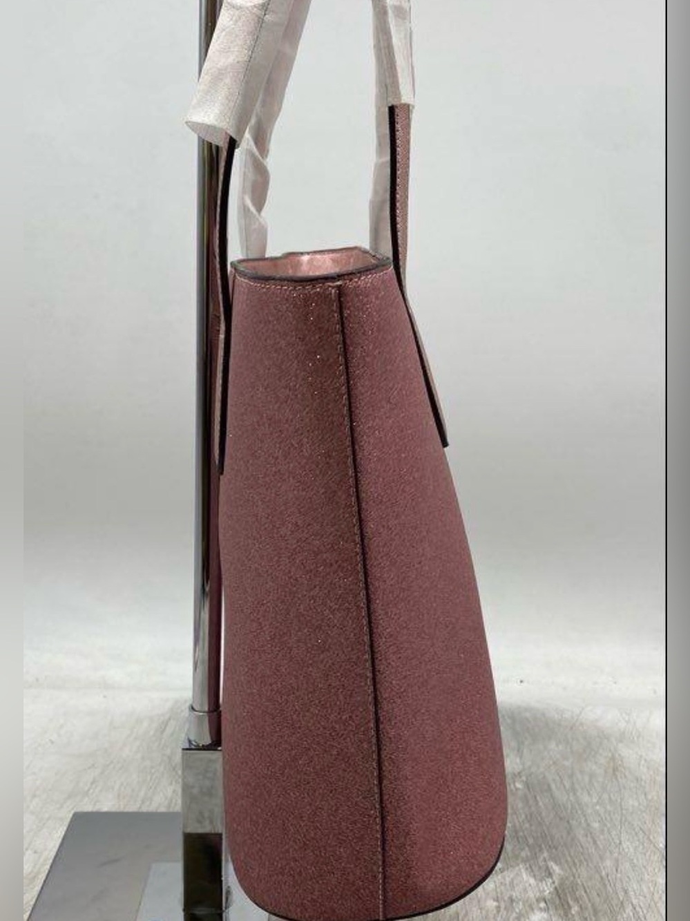 Kate Spade Mitten Rose Pink Glitter Crossgrain Leather Tote - Picture 3 of 6